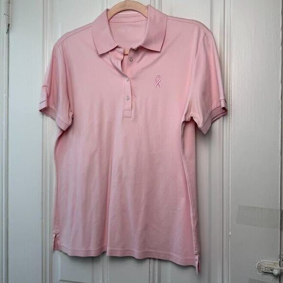 Lady Hagen Polo Shirt Womens Large Pink Breast Cancer Short Sleeve Collared Top - Picture 1 of 6